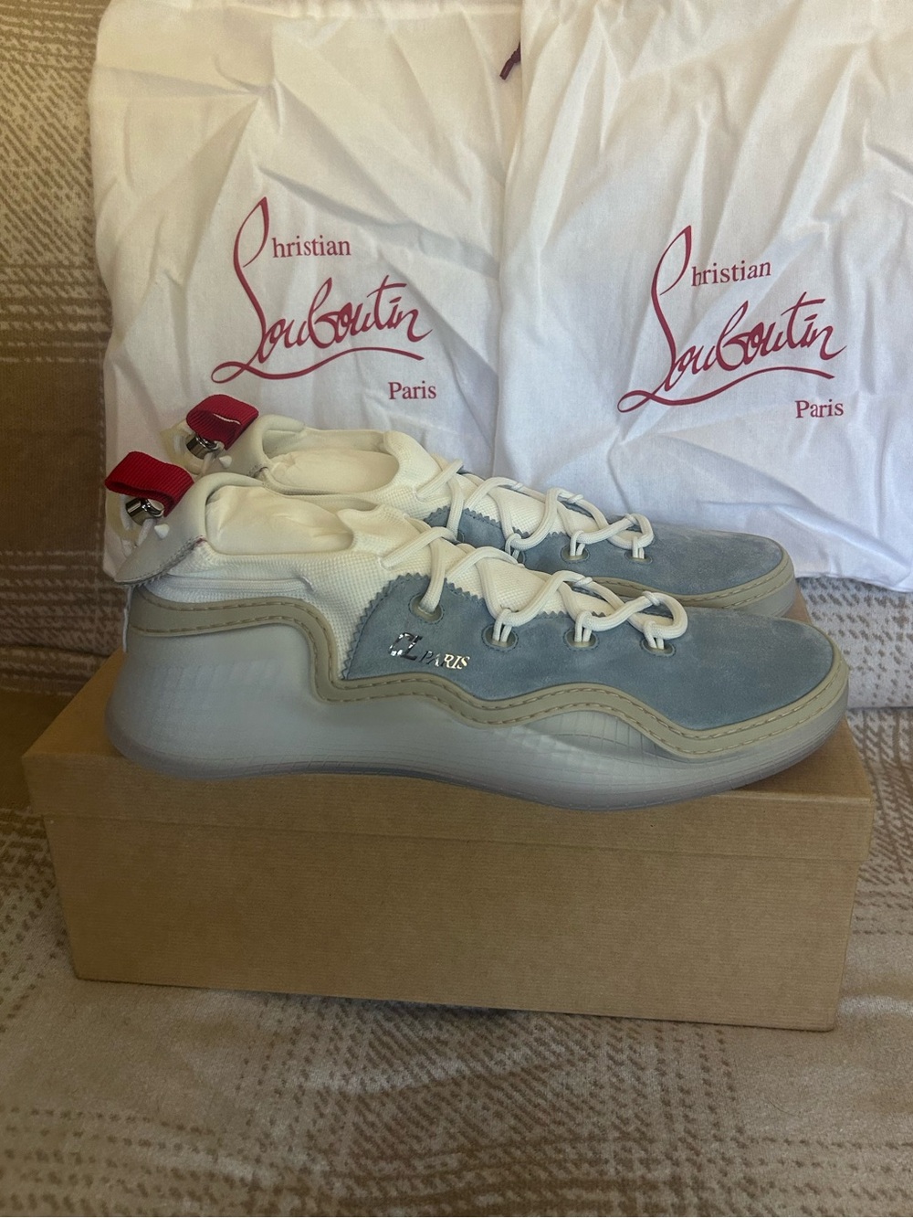 NIB Christian Louboutin Arpoador Suede Sneakers Zinc Blue Size 46.5 - $995